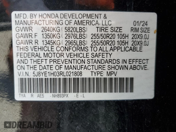 2024 Acura MDX w/A-Spec Package с VIN 5J8YE1H03RL021808, выставлен на аукционе Copart как лот 55899795 с пробегом 16 705 миль миль и Списание • Salvage title. История ставок и продаж доступна на DreamBid. Изображение 13.