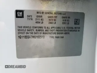 2017 Chevrolet Impala LT with VIN 1G1105SA7HU162910, listed as a Copart auction lot 54165145 with 115,315 mi miles and Salvage Title. Bid and sale history available at DreamBid. Image 12.