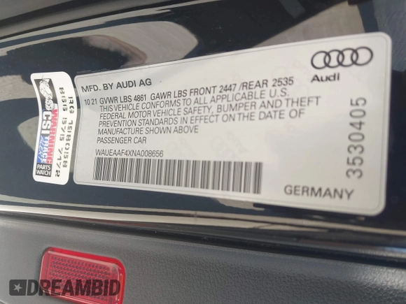 2022 Audi A4 S line Premium Plus with VIN WAUEAAF4XNA008656, listed as a IAAI auction lot 41754921 with 78,118 mi miles and . Bid and sale history available at DreamBid. Image 9.