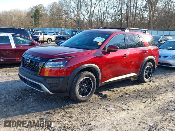 2023 Nissan Pathfinder Rock Creek with VIN 5N1DR3BD2PC201346, listed as a IAAI auction lot 41497308 with 49,827 mi miles and . Bid and sale history available at DreamBid. Image 2.