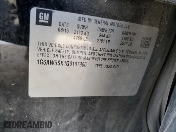 2016 Cadillac CTS AWD with VIN 1G6AW5SX1G0107906, listed as a Copart auction lot 45207585 with 122,244 mi miles and Salvage Title. Bid and sale history available at DreamBid. Image 12.