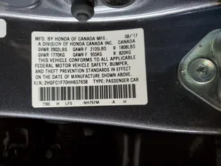 2017 Honda Civic Sedan EX-L with VIN 2HGFC1F70HH657658, listed as a Copart auction lot 51105235 with 103,030 mi miles and Salvage Title. Bid and sale history available at carsss.com. Image 14.