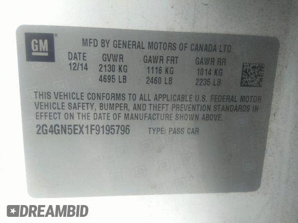 2015 Buick Regal Premium I с VIN 2G4GN5EX1F9195796, выставлен на аукционе IAAI как лот 42288450 с пробегом 149 614 миль миль и . История ставок и продаж доступна на DreamBid. Изображение 9.