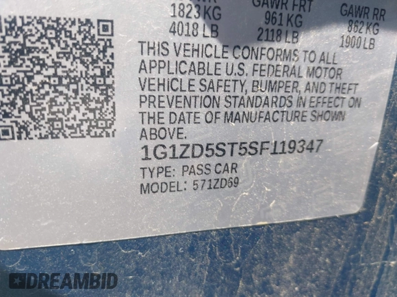 2025 Chevrolet Malibu LT with VIN 1G1ZD5ST5SF119347, listed as a IAAI auction lot 42153205 with 18,754 mi miles and . Bid and sale history available at DreamBid. Image 9.