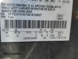 2010 Ford F-150 XL with VIN 1FTEX1CW7AFA12927, listed as a Copart auction lot 41544835 with 240,143 mi miles and Salvage Title. Bid and sale history available at carsss.com. Image 13.
