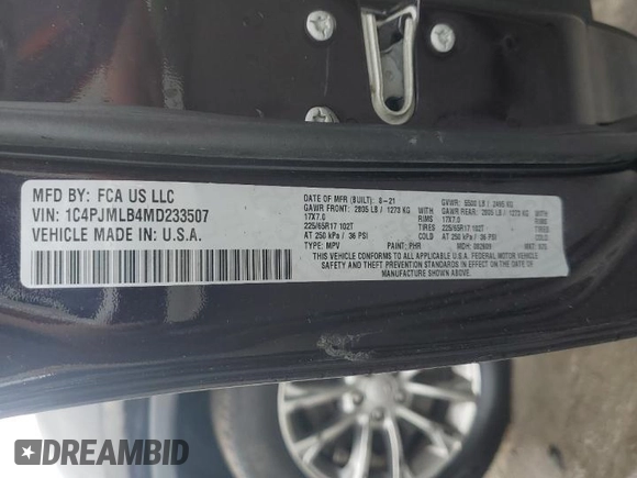 2021 Jeep Cherokee Latitude Plus z VIN 1C4PJMLB4MD233507, wystawiony jako Copart lot #55329365 z przebiegiem 68 690 mil mil oraz Szkoda całkowita • Salvage title. Historia ofert i sprzedaży dostępna na DreamBid. Obrazek 13.