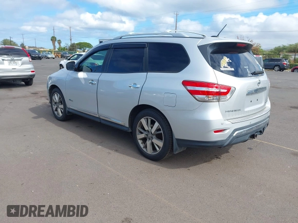 2014 Nissan Pathfinder Platinum Hybrid with VIN 5N1CR2MN2EC651300, listed as a IAAI auction lot 42417443 with 144,710 mi miles and . Bid and sale history available at DreamBid. Image 3.