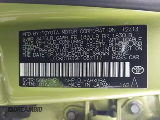 2015 Toyota Prius One with VIN JTDKDTB32F1087117, listed as a IAAI auction lot 41594117 with Not Provided miles and . Bid and sale history available at carsss.com. Image 9.