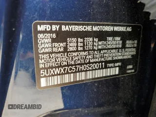 2017 BMW X3 xDrive35i with VIN 5UXWX7C57H0S20011, listed as a Copart auction lot 50732285 with 36,894 mi miles and Clean Title. Bid and sale history available at DreamBid. Image 13.