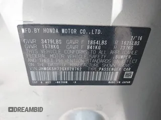 2016 Honda Fit EX with VIN JHMGK5H72GX028762, listed as a IAAI auction lot 42441874 with 98,778 mi miles and . Bid and sale history available at DreamBid. Image 9.