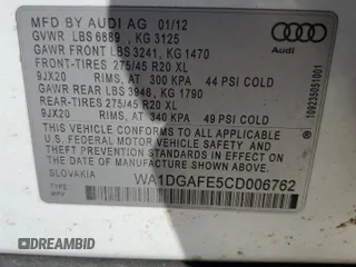 2012 Audi Q7 3.0T S line with VIN WA1DGAFE5CD006762, listed as a Copart auction lot 46335725 with 144,907 mi miles and Clean Title. Bid and sale history available at carsss.com. Image 13.