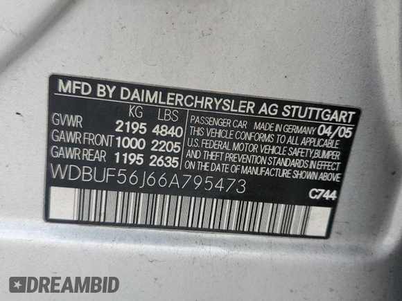 2006 Mercedes-Benz E 350 with VIN WDBUF56J66A795473, listed as a Copart auction lot 55680705 with 149,610 mi miles and Salvage Title. Bid and sale history available at DreamBid. Image 12.