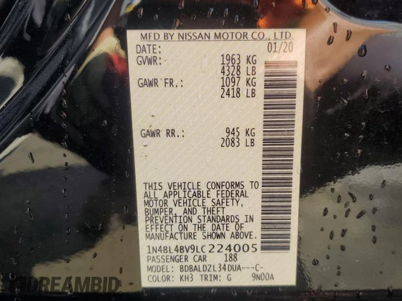 2020 Nissan Altima S z VIN 1N4BL4BV9LC224005, wystawiony jako Copart lot #57455355 z przebiegiem 99 701 mil mil oraz Szkoda całkowita • Salvage title. Historia ofert i sprzedaży dostępna na DreamBid. Obrazek 12.