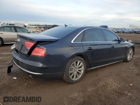2012 Audi A8 with VIN WAURVAFD0CN025493, listed as a Copart auction lot 86454994 with 142,779 mi miles and Salvage Title. Bid and sale history available at DreamBid. Image 3.