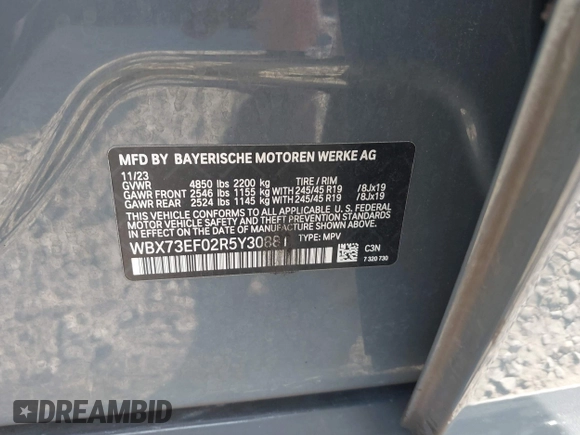 2024 BMW X1 xDrive28i with VIN WBX73EF02R5Y30881, listed as a IAAI auction lot 42048518 with 31,685 mi miles and . Bid and sale history available at DreamBid. Image 9.