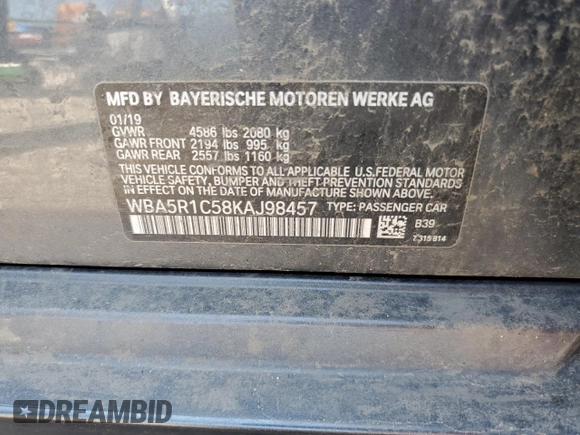 2019 BMW 3 Series 330i с VIN WBA5R1C58KAJ98457, выставлен на аукционе Copart как лот 60736175 с пробегом 60 826 миль миль и Списание • Salvage title. История ставок и продаж доступна на DreamBid. Изображение 12.