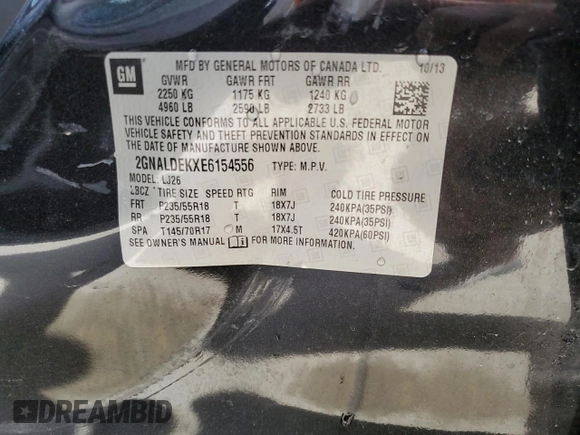 2014 Chevrolet Equinox LTZ with VIN 2GNALDEKXE6154556, listed as a Copart auction lot 49413995 with 107,514 mi miles and Non Repairable. Bid and sale history available at carsss.com. Image 12.