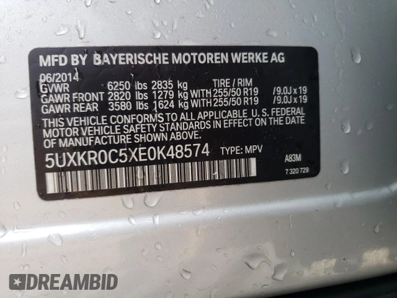 2014 BMW X5 xDrive35i with VIN 5UXKR0C5XE0K48574, listed as a Copart auction lot 46288555 with 96,303 mi miles and Salvage Title. Bid and sale history available at carsss.com. Image 12.