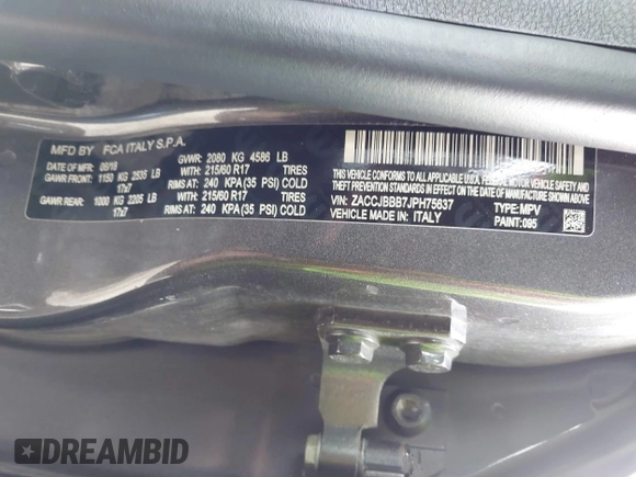 2018 Jeep Renegade Latitude with VIN ZACCJBBB7JPH75637, listed as a IAAI auction lot 42321879 with 106,747 mi miles and . Bid and sale history available at DreamBid. Image 9.