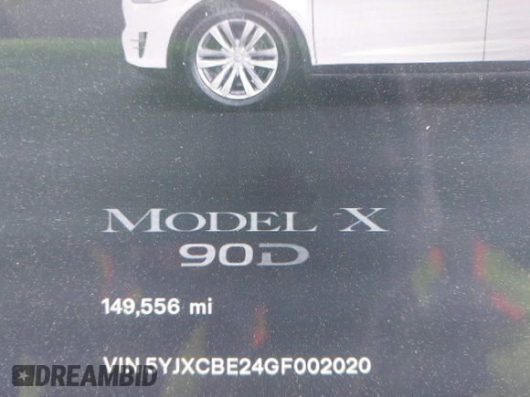 2016 Tesla Model X 70D with VIN 5YJXCBE24GF002020, listed as a IAAI auction lot 41799528 with 149,556 mi miles. Bid and sale history available at carsss.com. Image 15.
