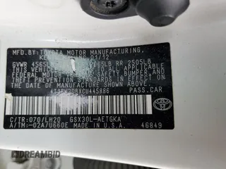 2012 Toyota Avalon with VIN 4T1BK3DBXCU445886, listed as a Copart auction lot 60411575 with 231,795 mi miles and Salvage title. Bid and sale history available at DreamBid. Image 12.