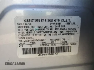 2007 Infiniti G35 Journey with VIN JNKBV61E57M709757, listed as a Copart auction lot 73762714 with Not Provided miles and Salvage Title. Bid and sale history available at DreamBid. Image 14.