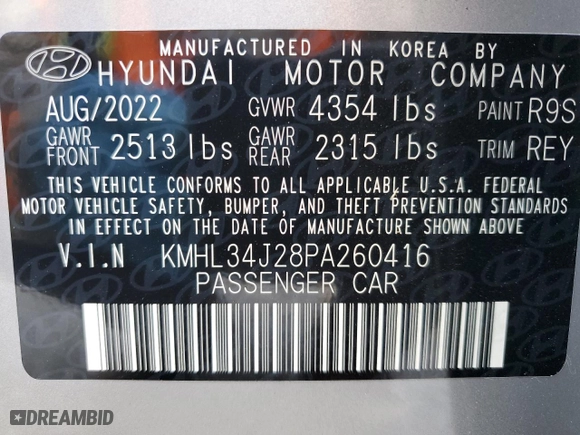 2023 Hyundai Sonata Limited with VIN KMHL34J28PA260416, listed as a Copart auction lot 51741555 with 16,440 mi miles and Salvage Title. Bid and sale history available at carsss.com. Image 13.