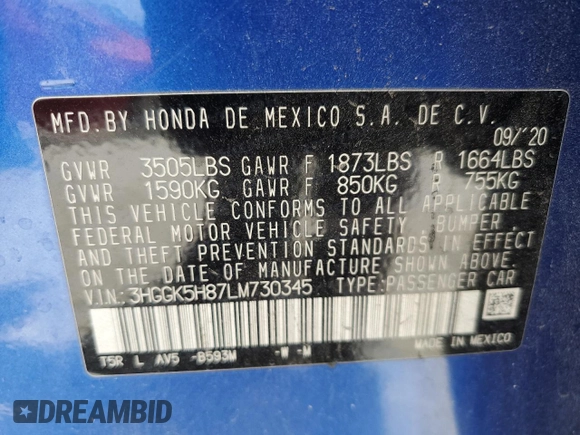 2020 Honda Fit EX with VIN 3HGGK5H87LM730345, listed as a Copart auction lot 53060085 with 72,867 mi miles and Non repairable. Bid and sale history available at DreamBid. Image 13.