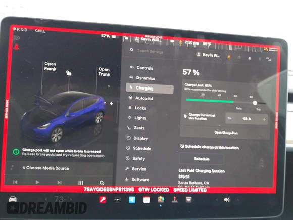 2022 Tesla Model Y Long Range with VIN 7SAYGDEE8NF511395, listed as a IAAI auction lot 41595310 with 65,156 mi miles and . Bid and sale history available at DreamBid. Image 17.