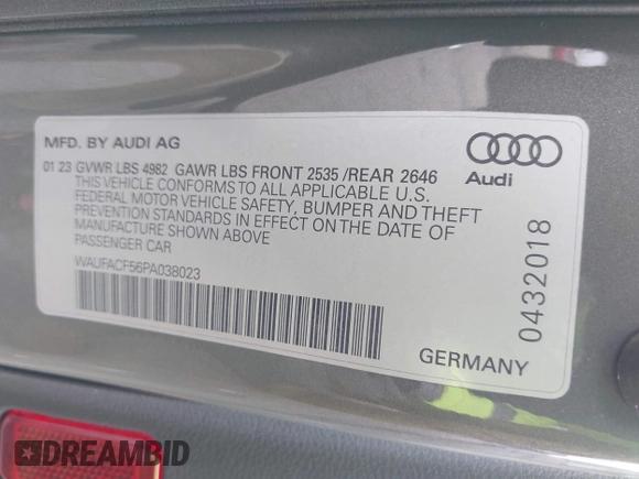 2023 Audi A5 Sportback S line Premium Plus z VIN WAUFACF56PA038023, wystawiony jako IAAI lot #42074137 z przebiegiem 15 998 mil mil oraz . Historia ofert i sprzedaży dostępna na DreamBid. Obrazek 9.