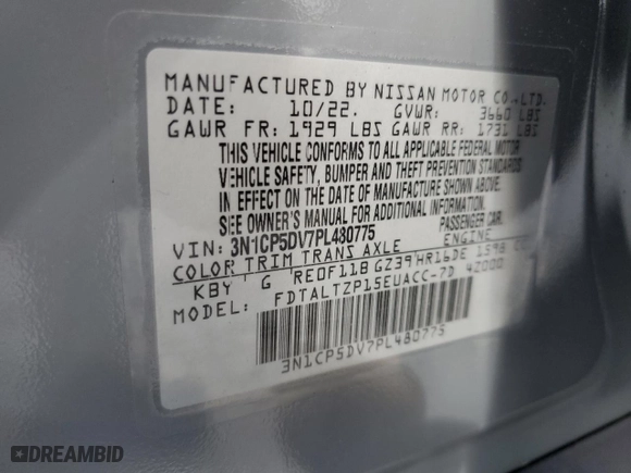 2023 Nissan Kicks SR with VIN 3N1CP5DV7PL480775, listed as a Copart auction lot 54007674 with 15,197 mi miles and Salvage Title. Bid and sale history available at carsss.com. Image 14.