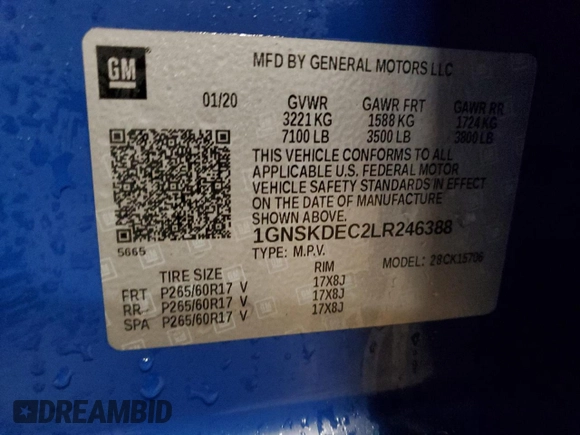 2020 Chevrolet Tahoe Commercial with VIN 1GNSKDEC2LR246388, listed as a Copart auction lot 44214645 with 115,207 mi miles and Clean title. Bid and sale history available at DreamBid. Image 13.