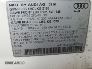 2016 Audi Q3 Prestige with VIN WA1FFCFS9GR020346, listed as a Copart auction lot 39952494 with 50,032 mi miles and . Bid and sale history available at DreamBid. Image 13.