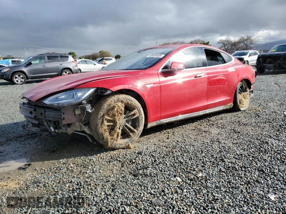 2015 Tesla Model S 85D with VIN 5YJSA1E23FF115854, listed as a Copart auction lot 48938485 with 96,596 mi miles and Salvage Title. Bid and sale history available at carsss.com. Image 1.