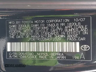 2008 Toyota Yaris with VIN JTDBT903284012329, listed as a IAAI auction lot 41879489 with 117,041 mi miles. Bid and sale history available at carsss.com. Image 9.