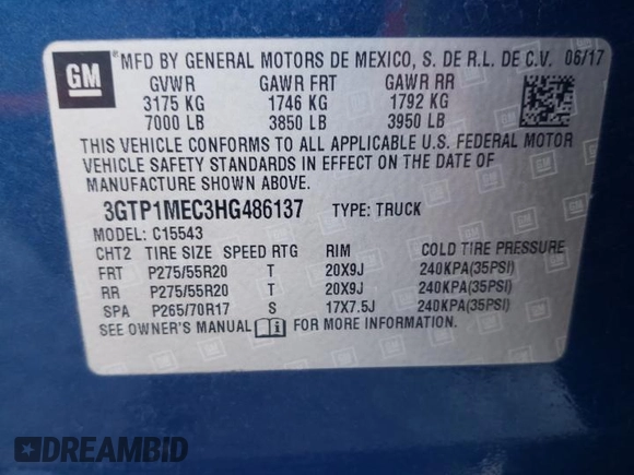 2017 GMC Sierra 1500 SLE z VIN 3GTP1MEC3HG486137, wystawiony jako Copart lot #88706125 z przebiegiem 104 953 mil mil oraz Szkoda całkowita • Salvage title. Historia ofert i sprzedaży dostępna na DreamBid. Obrazek 13.