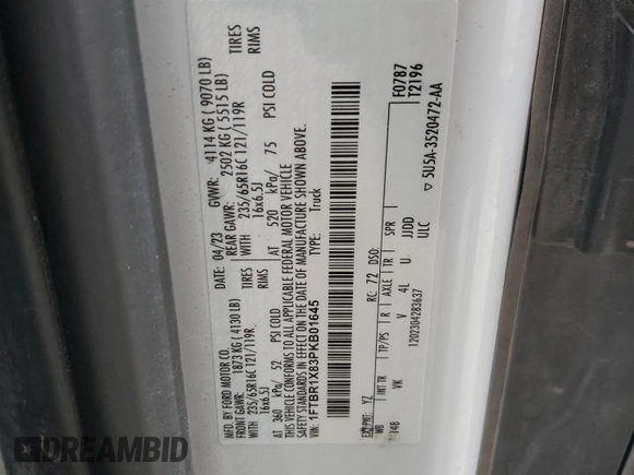2023 Ford Transit Cargo z VIN 1FTBR1X83PKB01645, wystawiony jako Copart lot #88056705 z przebiegiem 52 948 mil mil oraz Czysty tytuł • Clean title. Historia ofert i sprzedaży dostępna na DreamBid. Obrazek 13.