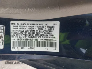 2003 Honda Civic EX with VIN 1HGEM22963L041691, listed as a IAAI auction lot 42205693 with 234,582 mi miles and . Bid and sale history available at DreamBid. Image 9.