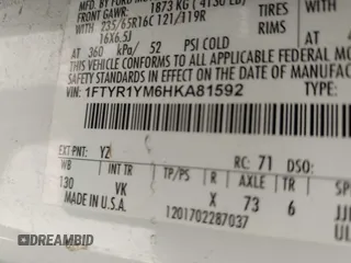 2017 Ford Transit с VIN 1FTYR1YM6HKA81592, выставлен на аукционе IAAI как лот 41800024 с пробегом Не указан миль и . История ставок и продаж доступна на DreamBid. Изображение 9.