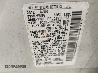 2006 Nissan Murano SL с VIN JN8AZ08W06W546665, выставлен на аукционе IAAI как лот 42417325 с пробегом 83 832 миль миль и . История ставок и продаж доступна на DreamBid. Изображение 9.
