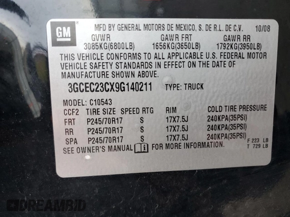 2009 Chevrolet Silverado 1500 LT with VIN 3GCEC23CX9G140211, listed as a Copart auction lot 82701964 with 130,641 mi miles and Salvage Title. Bid and sale history available at carsss.com. Image 12.