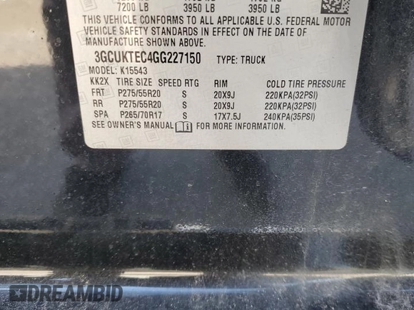 2016 Chevrolet Silverado 1500 High Country with VIN 3GCUKTEC4GG227150, listed as a Copart auction lot 45308675 with 122,847 mi miles and Salvage Title. Bid and sale history available at DreamBid. Image 12.