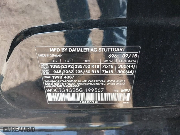 2016 Mercedes-Benz GLA with VIN WDCTG4GB5GJ199567, listed as a IAAI auction lot 41225649 with 122,655 mi miles. Bid and sale history available at carsss.com. Image 9.