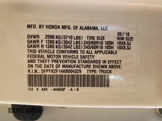 2019 Honda Ridgeline Sport with VIN 5FPYK2F14KB004329, listed as a Copart auction lot 76247454 with 132,291 mi miles and Salvage title. Bid and sale history available at DreamBid. Image 12.