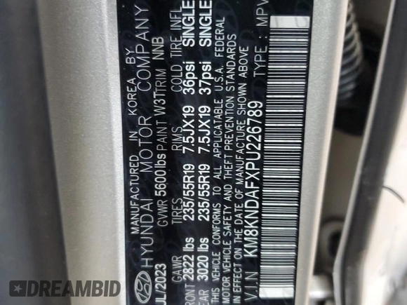 2023 Hyundai Ioniq 5 SEL with VIN KM8KNDAFXPU226789, listed as a Copart auction lot 57513235 with Not provided miles and Non repairable. Bid and sale history available at DreamBid. Image 13.