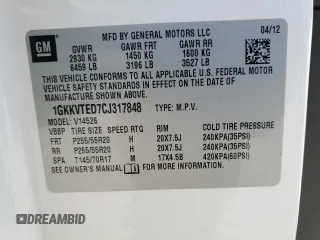 2012 GMC Acadia Denali with VIN 1GKKVTED7CJ317848, listed as a Copart auction lot 54359305 with 173,212 mi miles and Clean Title. Bid and sale history available at carsss.com. Image 13.
