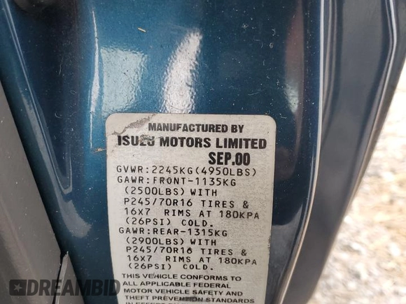 2001 Isuzu Rodeo with VIN 4S2CM57WX14307912, listed as a Copart auction lot 72416784 with 170,522 mi miles and Salvage title. Bid and sale history available at DreamBid. Image 13.