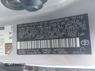 2016 Toyota Prius Two with VIN JTDKBRFU0G3505479, listed as a IAAI auction lot 41977008 with 218,630 mi miles and . Bid and sale history available at DreamBid. Image 9.
