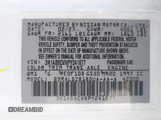 2023 Nissan Sentra SV with VIN 3N1AB8CVXPY241877, listed as a IAAI auction lot 41816870 with 32,024 mi miles and . Bid and sale history available at DreamBid. Image 9.