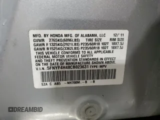 2012 Honda Pilot EX with VIN 5FNYF4H48CB023631, listed as a Copart auction lot 54163905 with 207,369 mi miles and Salvage Title. Bid and sale history available at DreamBid. Image 14.